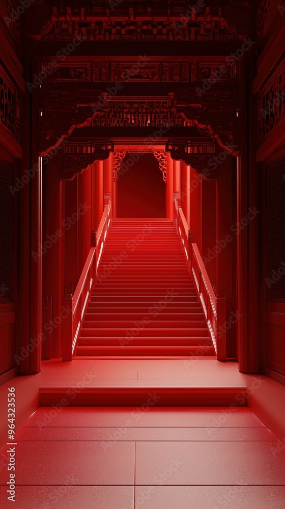 Red entryway perspective, traditional minimal backdrop Red entryway perspective, traditional minimal backdrop