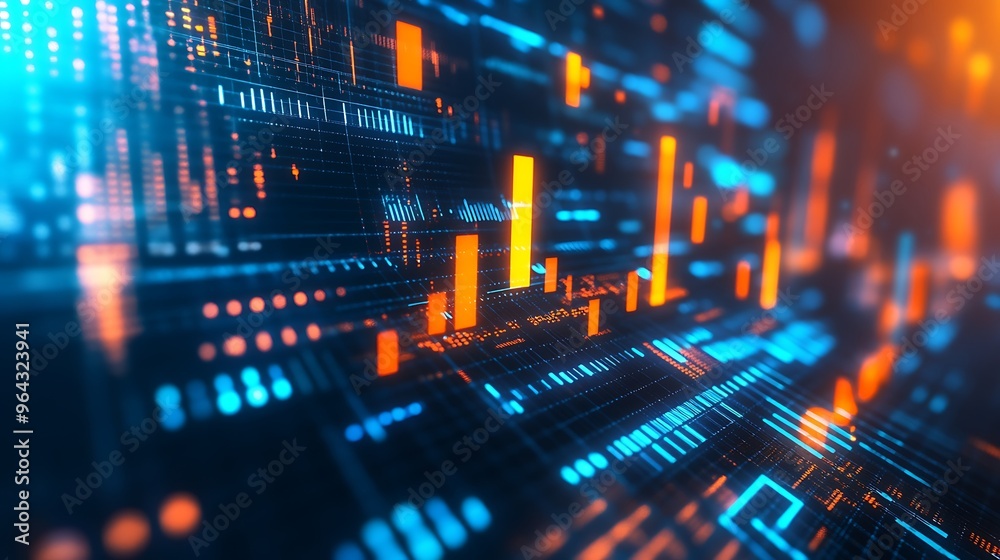 A close-up shot of a digital interface, featuring glowing blue and orange lines and data, creating a futuristic, abstract design. A close-up shot of a digital interface, featuring glowing blue and orange lines and data, creating a futuristic, abstract design.