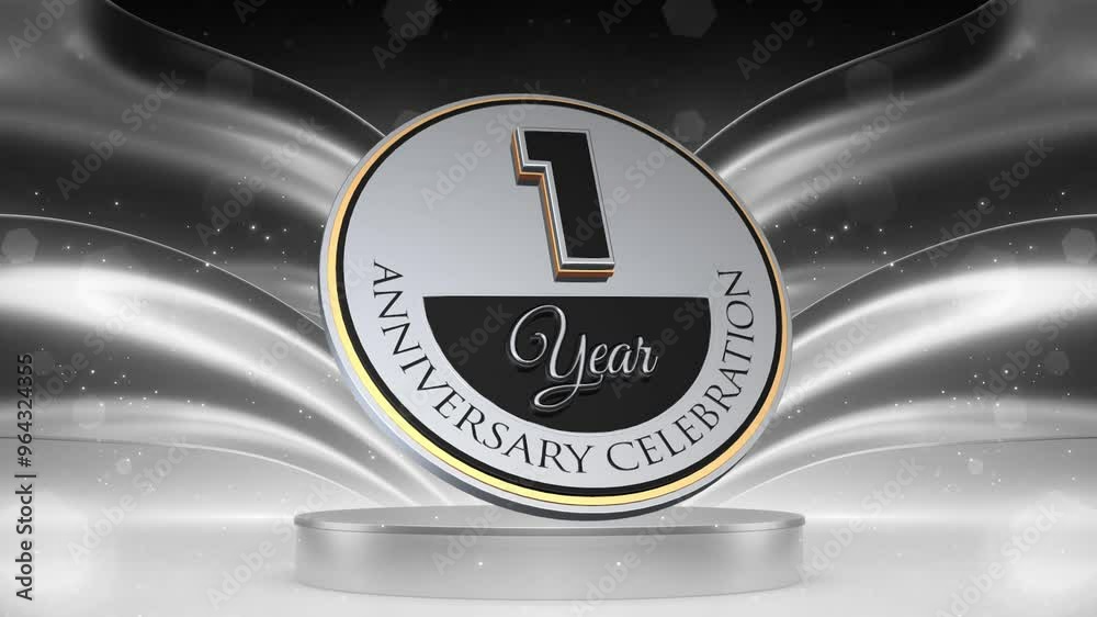 1 year, 1st anniversary loop, looped video, lower third, background ...