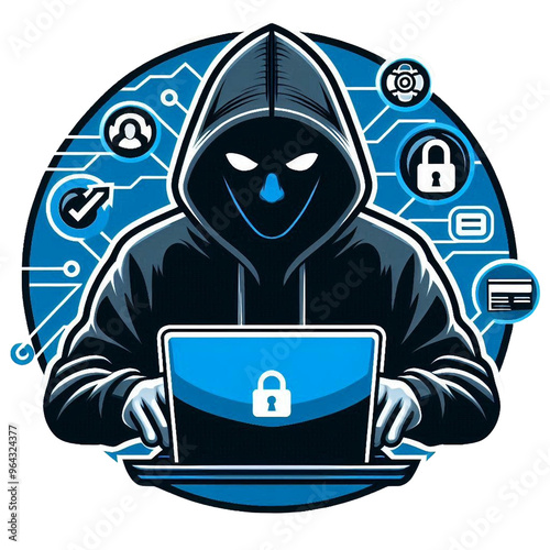 hacker with laptop computer emoji 3d smiley face smile isolated on transparent background - Generative AI