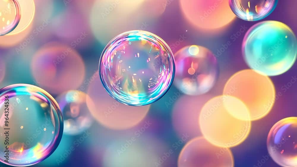 Colorful soap bubbles with bokeh effect, abstract
