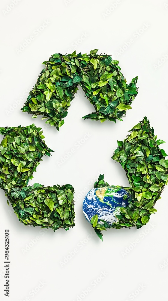 a large recycling symbol made of leaves a large recycling symbol made of leaves