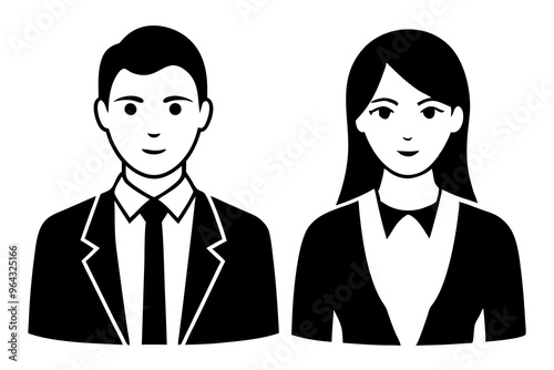  male and female workers at workplace in office cartoon vector Illustrations, silhouette black photo