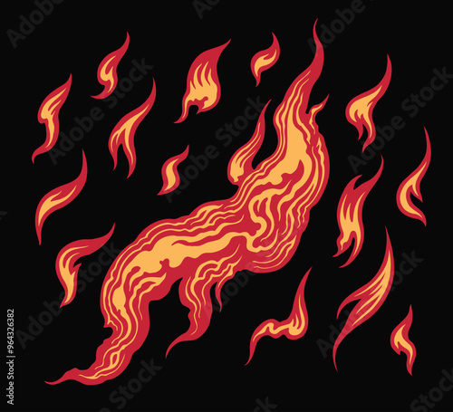 Flame. Editable hand drawn illustration. Vector vintage engraving. Isolated on black background. 8 EPS