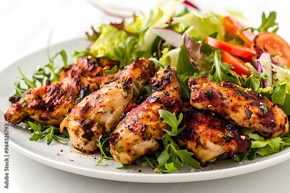 Delicious grilled chicken wings served with a fresh garden salad. Delicious grilled chicken wings served with a fresh garden salad.