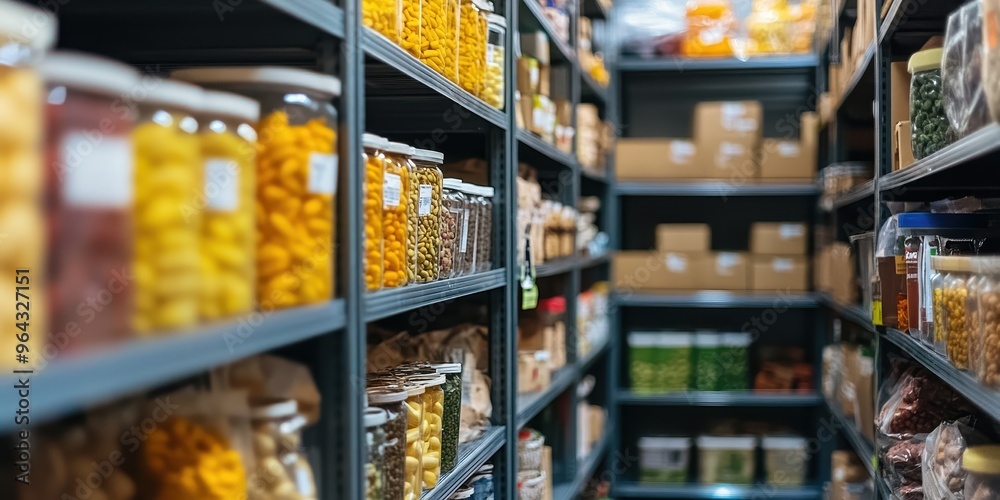 A well-organized pantry filled with various jars of grains, spices, and dry goods, creating a vibrant and colorful display. A well-organized pantry filled with various jars of grains, spices, and dry goods, creating a vibrant and colorful display.