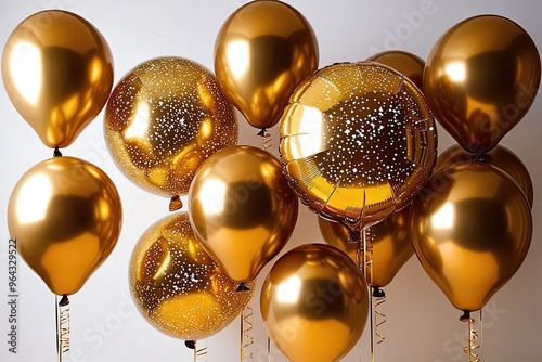 Array of Jubilant Gold Party Balloons Isolated Against a Bright Background