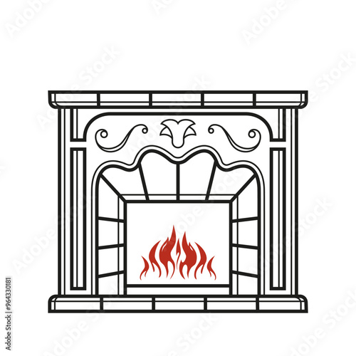 Furnace outline editable stroke icon. Fireplace sign. Vector illustration. Thin line icon for web and mobile, modern minimalistic flat design.