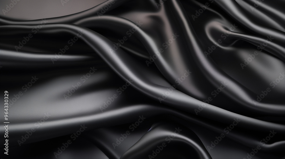 Obraz premium Sleek black satin fabric with elegant folds, abstract background with copy space