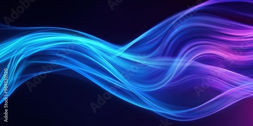 Dynamic and colorful abstract wave design with smooth gradients of blue and purple hues on a dark background.