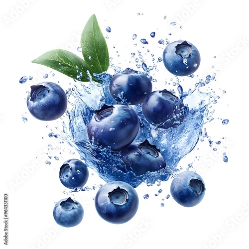 Fresh Blueberries Splashing in Water