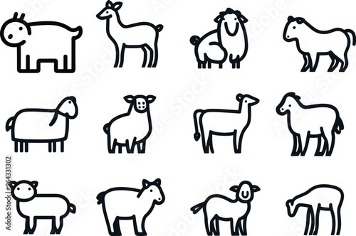 Sheep, black and white illustration. Farm animal 