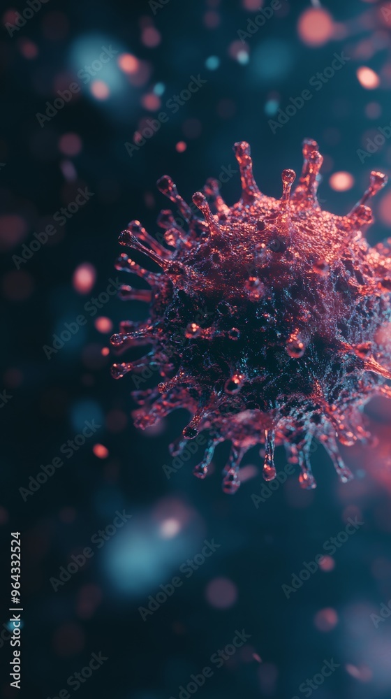 Dramatic close-up of a monkeypox virus in motion surrounded by scientific equipment Dramatic close-up of a monkeypox virus in motion surrounded by scientific equipment