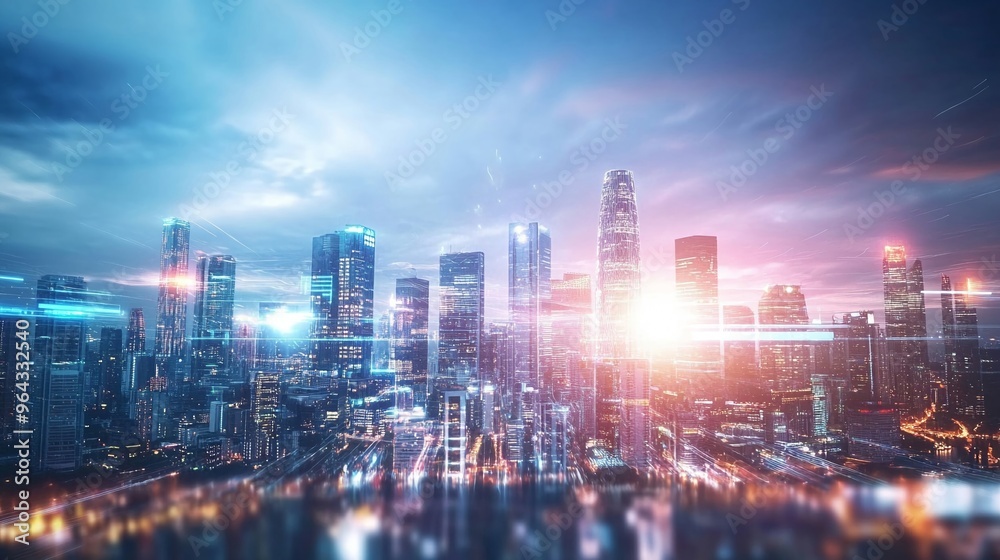 Obraz premium Futuristic AI metropolis digital networks