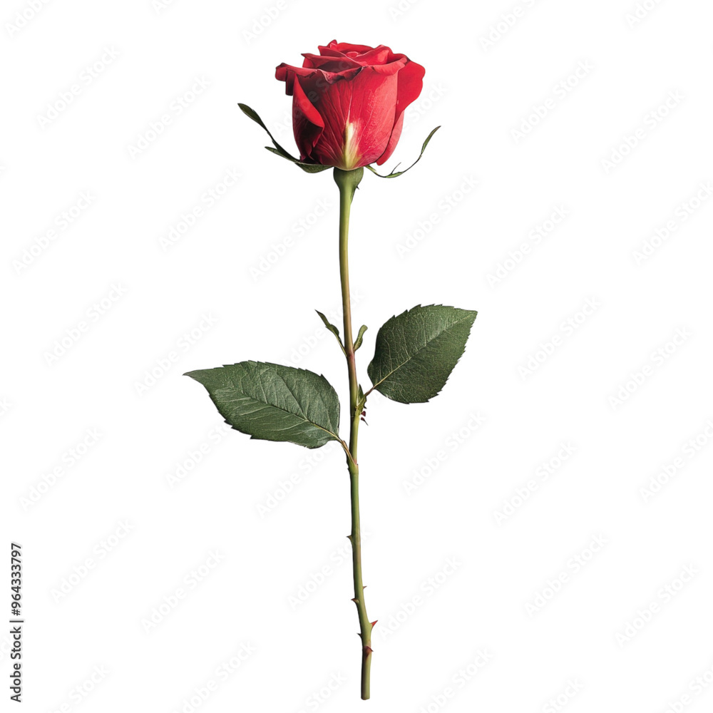 Dark red rose with green leaves isolated on white background Dark red rose with green leaves isolated on white background