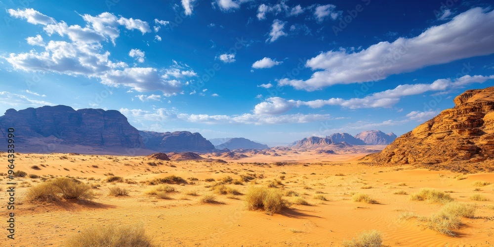 Stunning desert landscape with vibrant blue sky and scattered clouds, highlighting the natural beauty of arid environments. Stunning desert landscape with vibrant blue sky and scattered clouds, highlighting the natural beauty of arid environments.