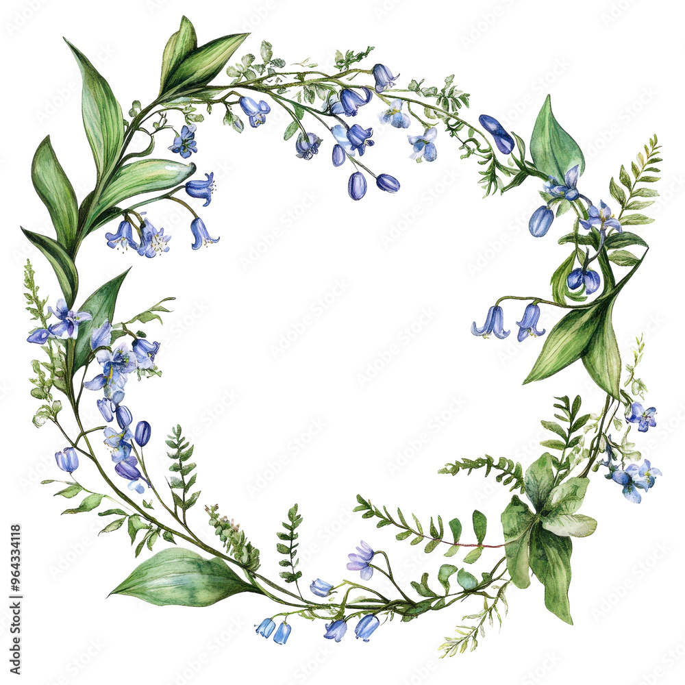 A frame of bluebells and greenery wedding card decoration A frame of bluebells and greenery wedding card decoration