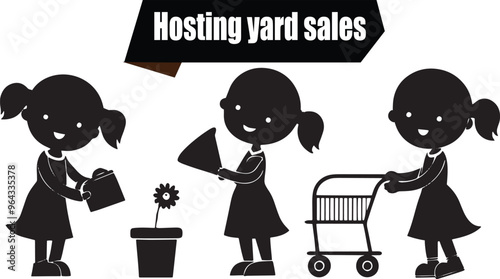 Hosting Yard Sales Shadowy Silhouette Vector Art Pack