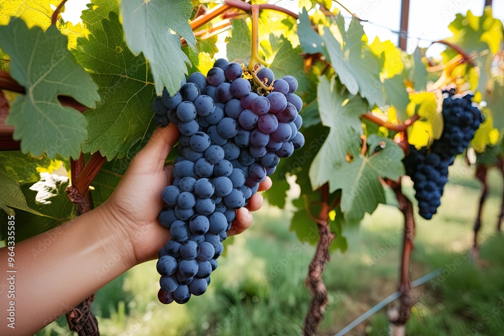 Obraz premium Fresh Organic Grapes Harvested from the Trellis