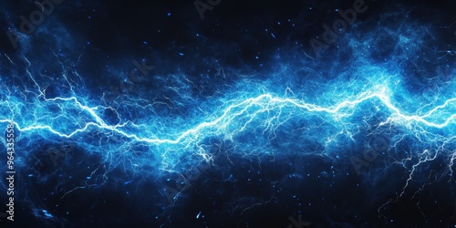 Vibrant blue lightning bolt surging through a dark space, showcasing the power and beauty of electrical energy in stunning detail. photo