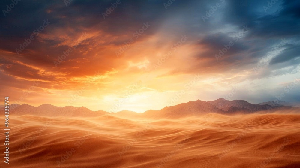 Windstorm blowing sand across a desert landscape, harsh weather, intense wind Windstorm blowing sand across a desert landscape, harsh weather, intense wind