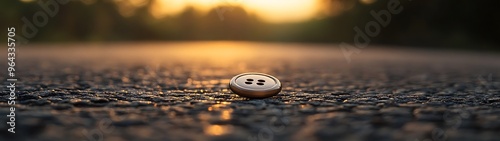 Lost Button on Asphalt: Detailed Close-Up of Stray Button with Blurred Background - High-Resolution Photo photo