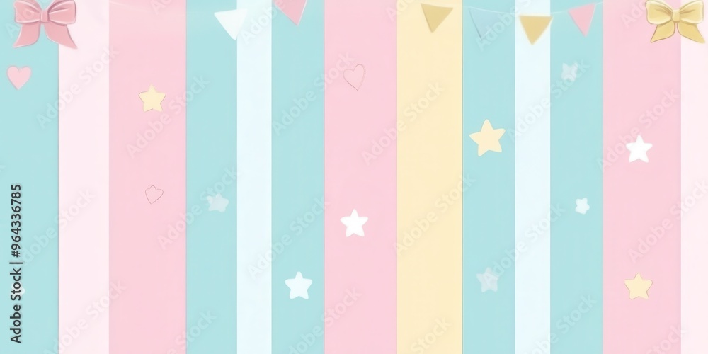 A beautiful pastel background featuring stripes, stars, and bows, perfect for playful and cheerful designs or themes. A beautiful pastel background featuring stripes, stars, and bows, perfect for playful and cheerful designs or themes.