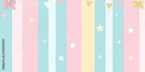 A beautiful pastel background featuring stripes, stars, and bows, perfect for playful and cheerful designs or themes.