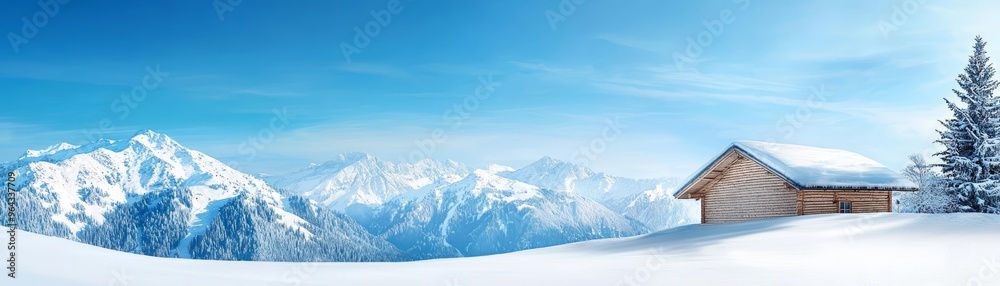 Snow-capped mountains under a clear blue sky, winter weather, cold and majestic Snow-capped mountains under a clear blue sky, winter weather, cold and majestic