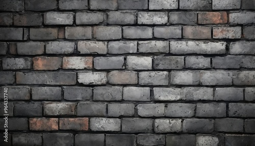 a close-up view of a brick wall, with the bricks varying in shades of gray and brown. The bricks are arranged in a uniform pattern, creating a textured and weathered appearance.