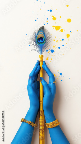 hands of Lord Krishna holding a gold flute