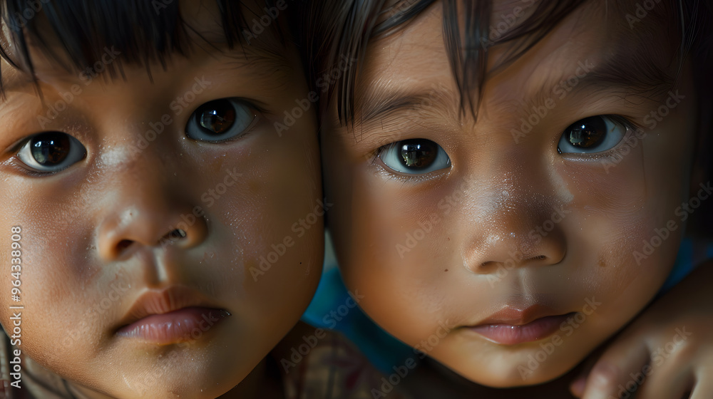 Close-up portrait of two young Asian children Close-up portrait of two young Asian children