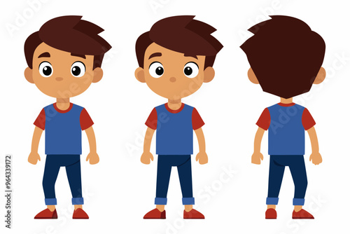 3d three cartoon boys vector art illustration