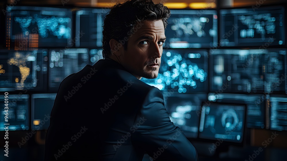 A close-up view of a cybercrime investigator monitoring suspicious online activities on digital screens filled with complex data streams. A close-up view of a cybercrime investigator monitoring suspicious online activities on digital screens filled with complex data streams.