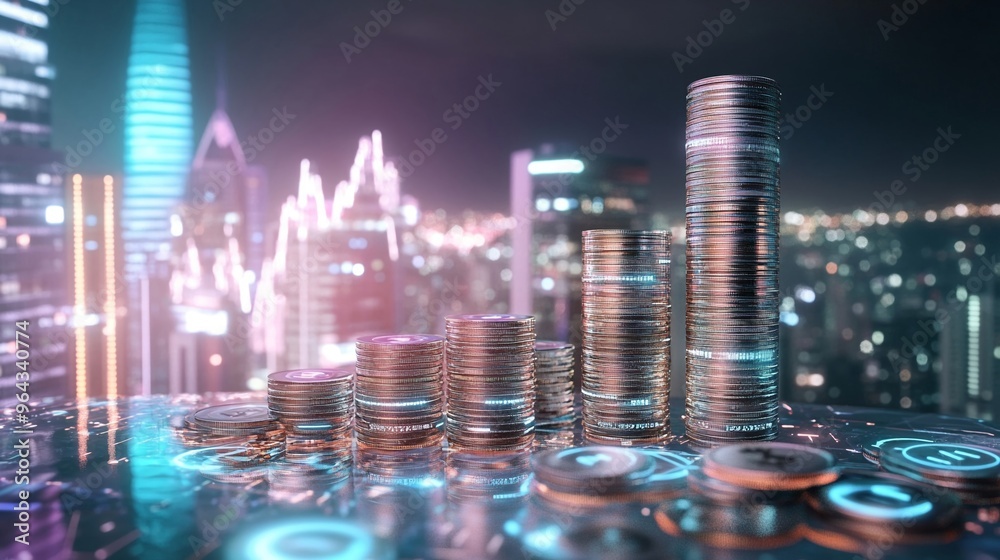 Obraz premium Price drop holographic economic downturn