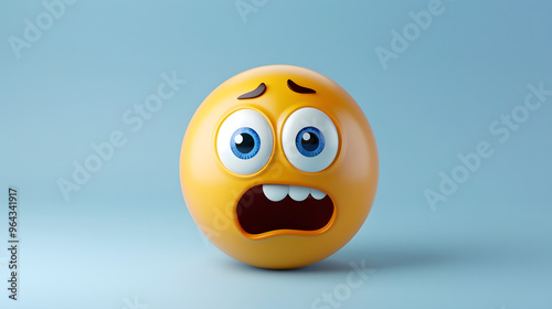 Confused eyes and mouth emoji expression on blue background