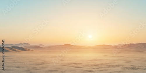 A serene landscape featuring a tranquil sunrise over misty hills, radiating calmness and natural beauty.