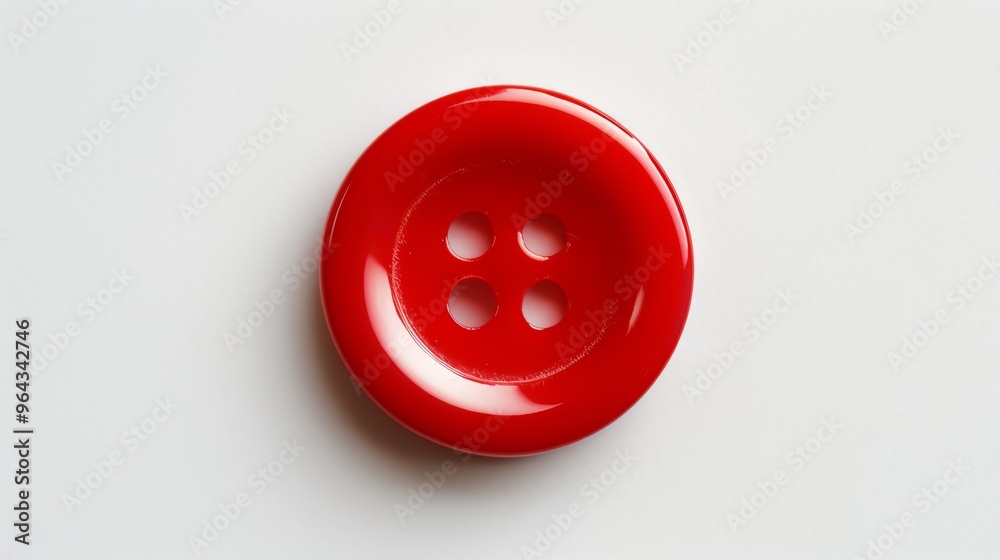 A single red button with four holes. A single red button with four holes.