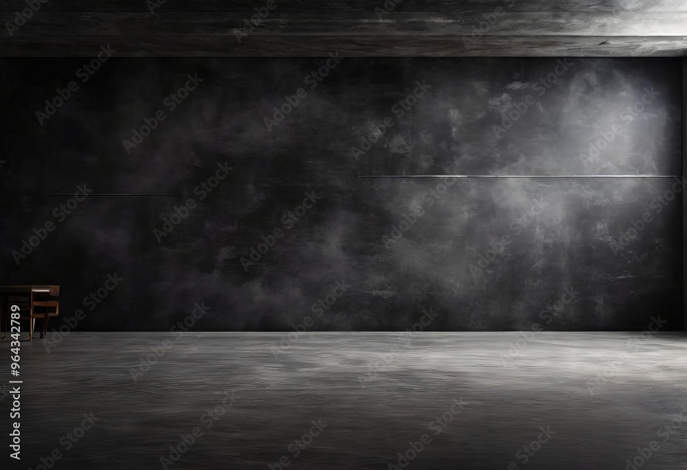 A dark, empty room with a concrete floor and a single wooden chair in the corner. A dark, empty room with a concrete floor and a single wooden chair in the corner.