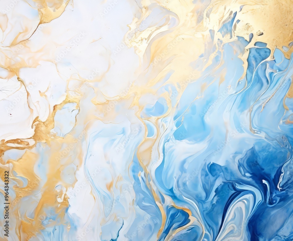 abstract marble-like pattern with swirling blue and gold hues, creating a dynamic and visual effect.