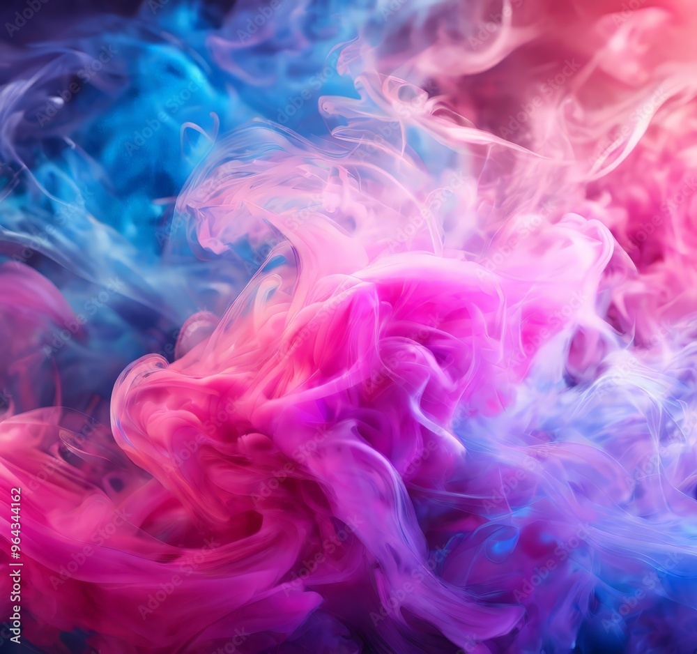 Obraz premium vibrant abstract composition of swirling, multicolored smoke in shades of pink, blue, and purple, creating a dynamic and visually scene.