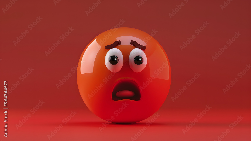 Confused eyes and mouth emoji expression on red background Confused eyes and mouth emoji expression on red background