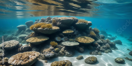 Coral Reef with Rocks and Marine Life Isolated on a Transparent Background