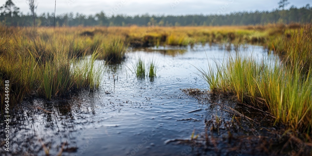 A serene wetland landscape featuring still water and vibrant green grass, perfect for nature lovers and outdoor enthusiasts. A serene wetland landscape featuring still water and vibrant green grass, perfect for nature lovers and outdoor enthusiasts.