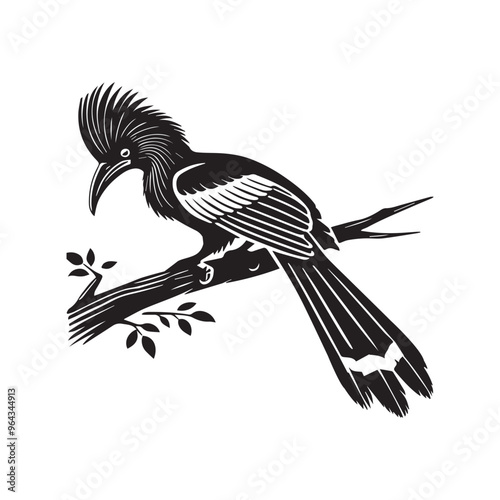 Hoatzin Bird Clipart -  Hoatzin Vector Illustration in black and white  photo