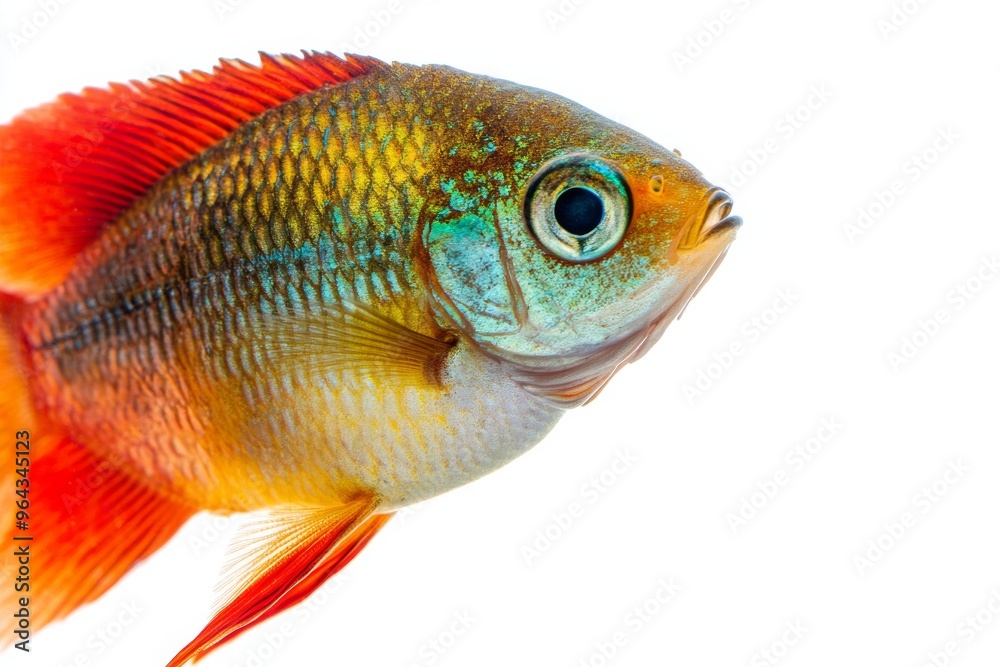 Mystic portrait of Siamese Gourami fish in studio, copy space on right side, Anger, Menacing, Headshot, Close-up View, isolated on white background Mystic portrait of Siamese Gourami fish in studio, copy space on right side, Anger, Menacing, Headshot, Close-up View, isolated on white background