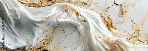 marble-like texture with a swirling pattern of white and gold paint, creating a sense of movement and depth.