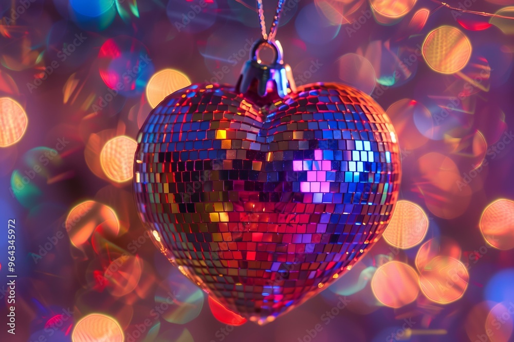 Obraz premium disco ball heart on a pink bokeh background for Valentine's day