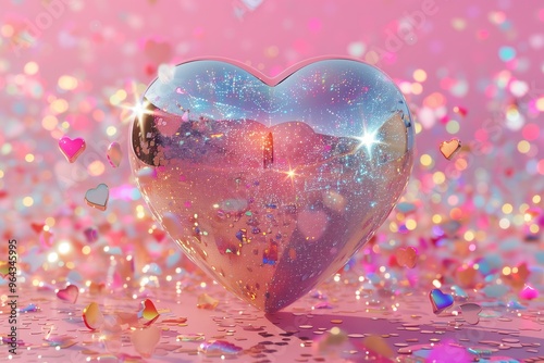 disco ball heart on a pink bokeh background for Valentine's day