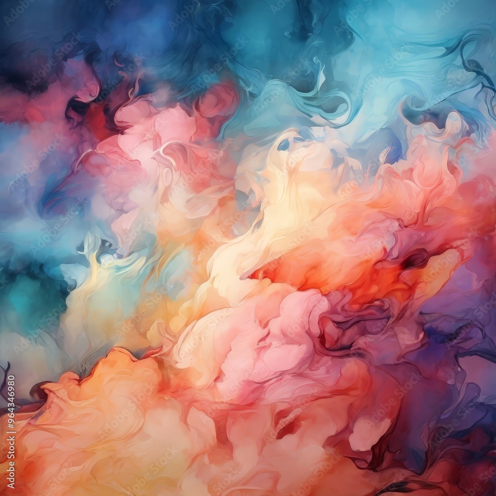 a vibrant abstract painting featuring swirling patterns of pink, orange, blue, and white hues, creating a dynamic and visual experience. a vibrant abstract painting featuring swirling patterns of pink, orange, blue, and white hues, creating a dynamic and visual experience.
